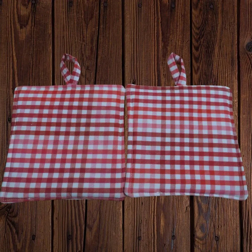 Handmade Potholder, Set of 2, Reversible Baking and Red Gingham Hot Pads